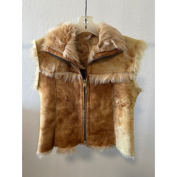 Genuine Fur / Leather Vest Jacket Womens S / M Tan Brown Penny Lane - Picture 1 of 3